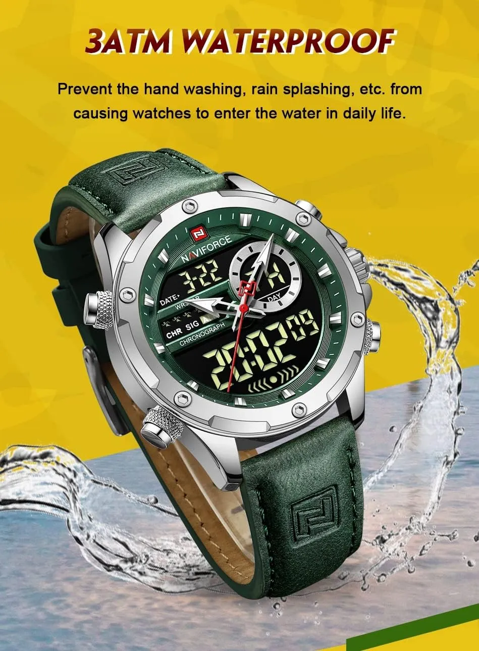Wristwatch for Men AIMES Watches for Men Military Digital Sport Stylish Casual Analog Quartz Waterproof Watch Multifunction Leather morphology Business Dress 