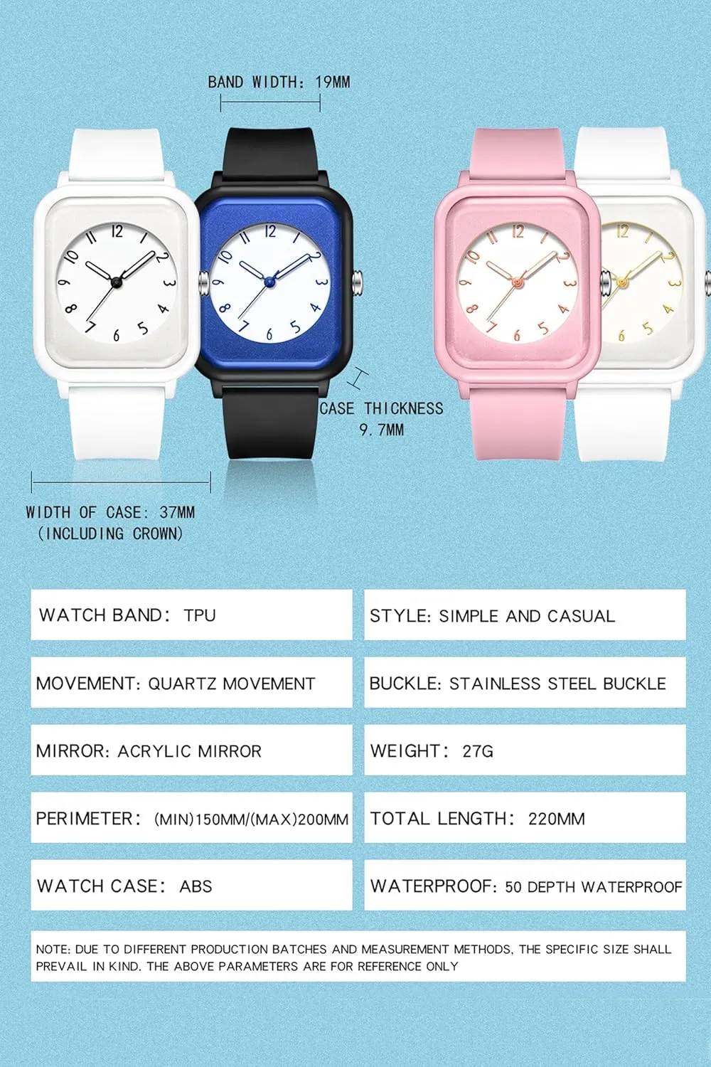 Wristwatch, Rectangle Face with Simple Minimalist consensus Designer Luminous Analog Quartz Pink Watches for Women, 5ATM Waterproof Ladies Wrist Watch Sports 