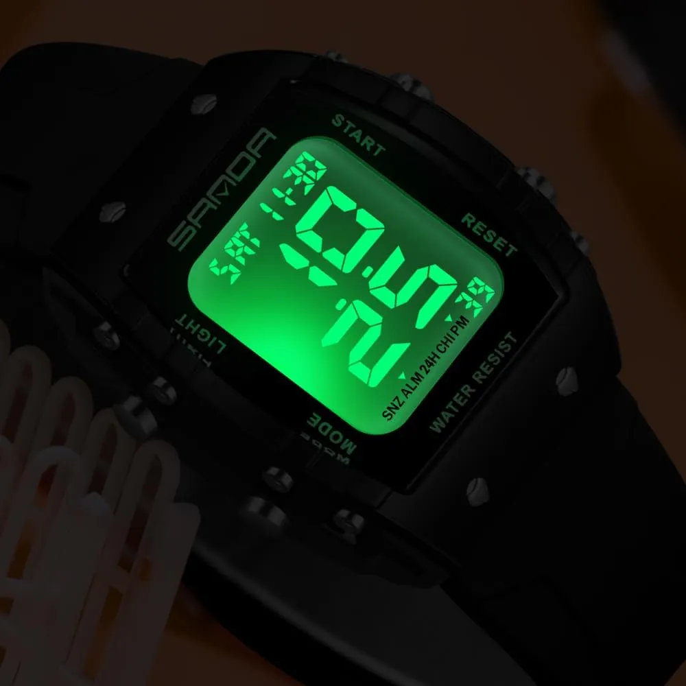 Wristwatch with Dual Time Alarm Gosasa Fashion hesitate Unisex Digital Watch Tonneau Case Women's Men's Large Number Outdoor Sport Waterproof Multifunctional LED 