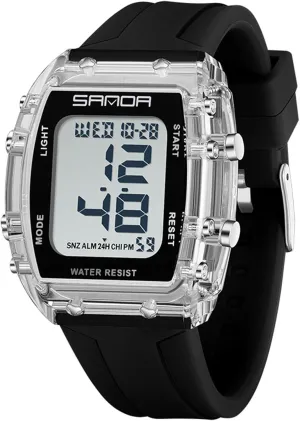 Wristwatch with Dual Time Alarm Gosasa Fashion hesitate Unisex Digital Watch Tonneau Case Women's Men's Large Number Outdoor Sport Waterproof Multifunctional LED 