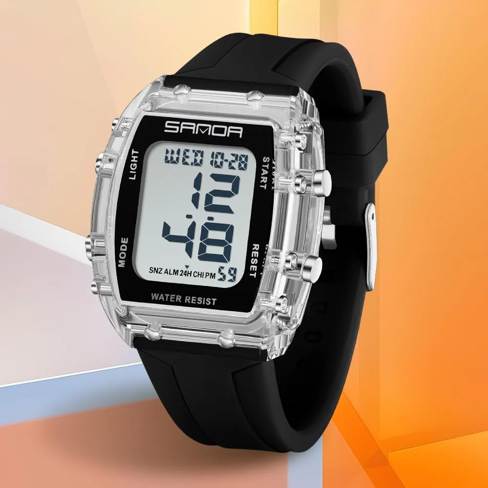 Wristwatch with Dual Time Alarm Gosasa Fashion hesitate Unisex Digital Watch Tonneau Case Women's Men's Large Number Outdoor Sport Waterproof Multifunctional LED 
