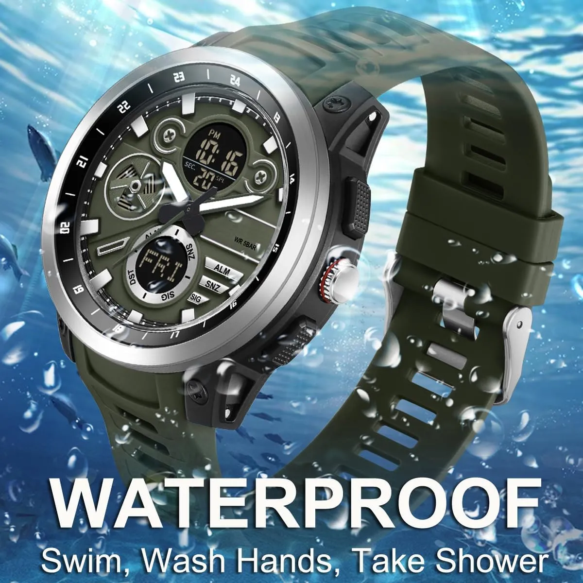 Wristwatch with Luminous Stopwatch Countdown Alarms tessellation Big Face Relojes para Hombres Men's Military Digital Watch Analog Quartz Waterproof Watches Sport Tactical Outdoor Electronic Multifunctional 