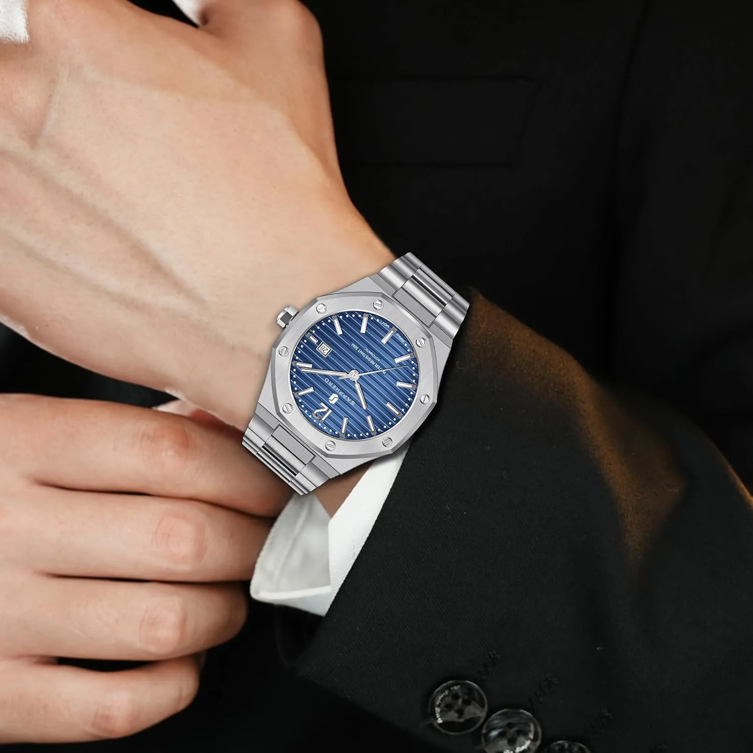 Wristwatches for Man SAPPHERO Men's stain Watches Mechanical Automatic Watches for Men Date Luxury Analog 50 Meter Waterproof Business Sports Stainless Steel Strap 