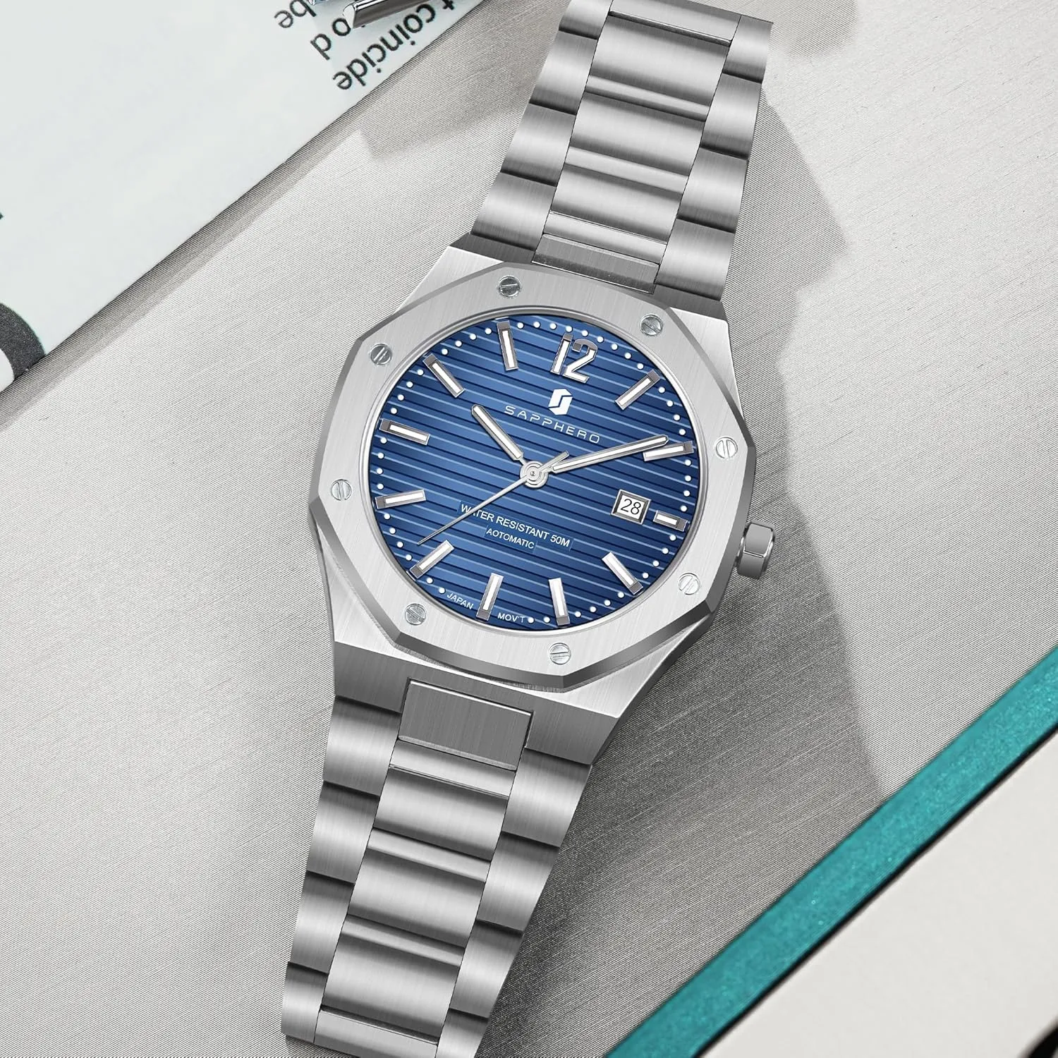 Wristwatches for Man SAPPHERO Men's stain Watches Mechanical Automatic Watches for Men Date Luxury Analog 50 Meter Waterproof Business Sports Stainless Steel Strap 