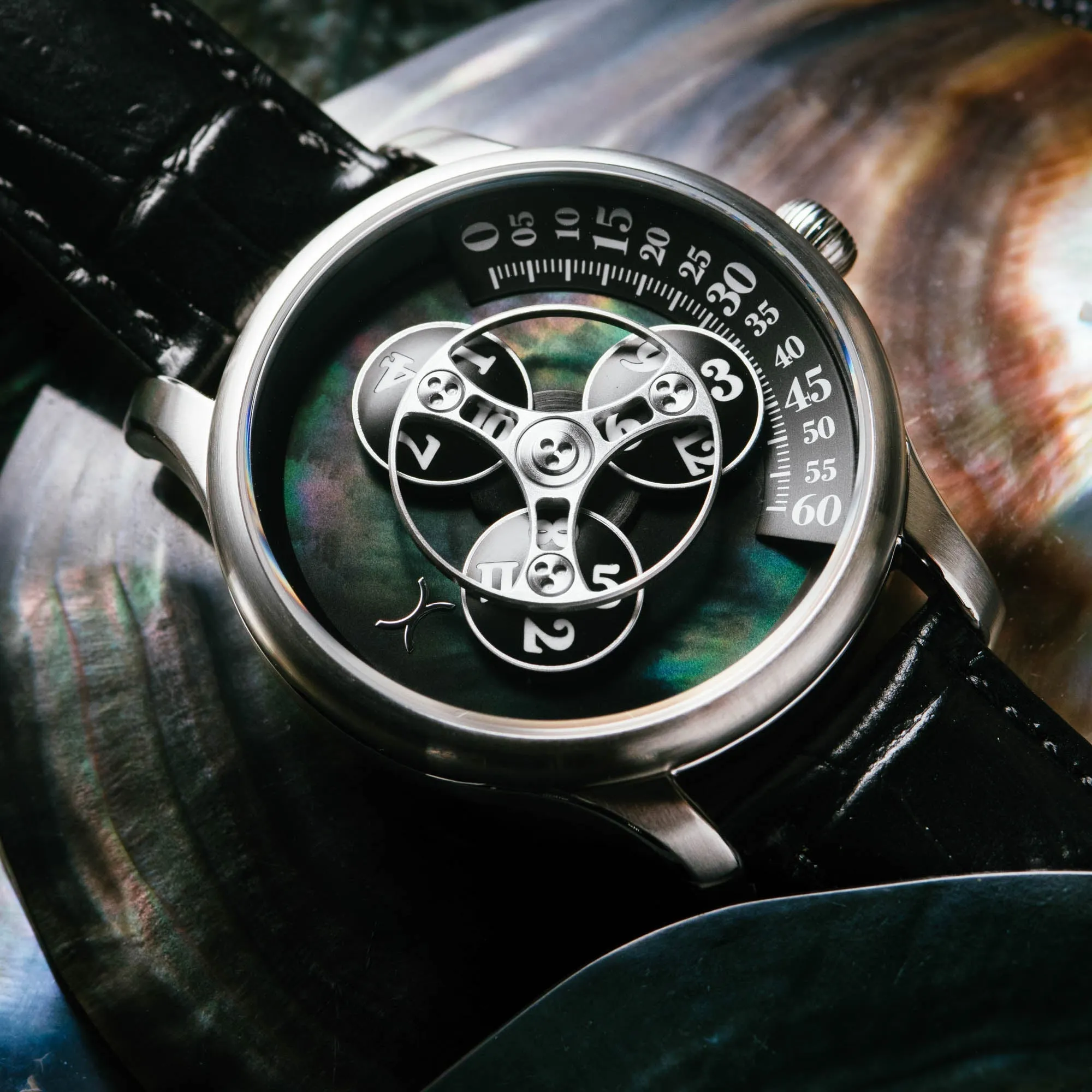 Xeric Triptych Automatic Wandering Hour Stone Edition Black Mother of Pearl