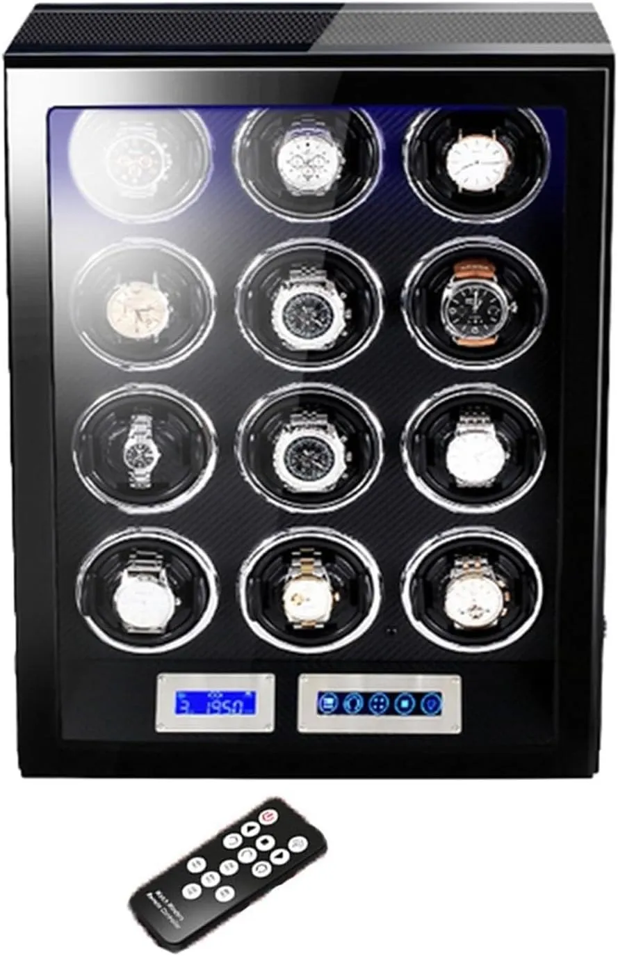 yolk exaggeration shear Lights LCD Touch Screen Watch Winder Automatic Watch Winding Box for 2/3/4/6/9/12 Watches Luxury Mechanical Watch Storage Case with Japanese Motor Remote Control LED 