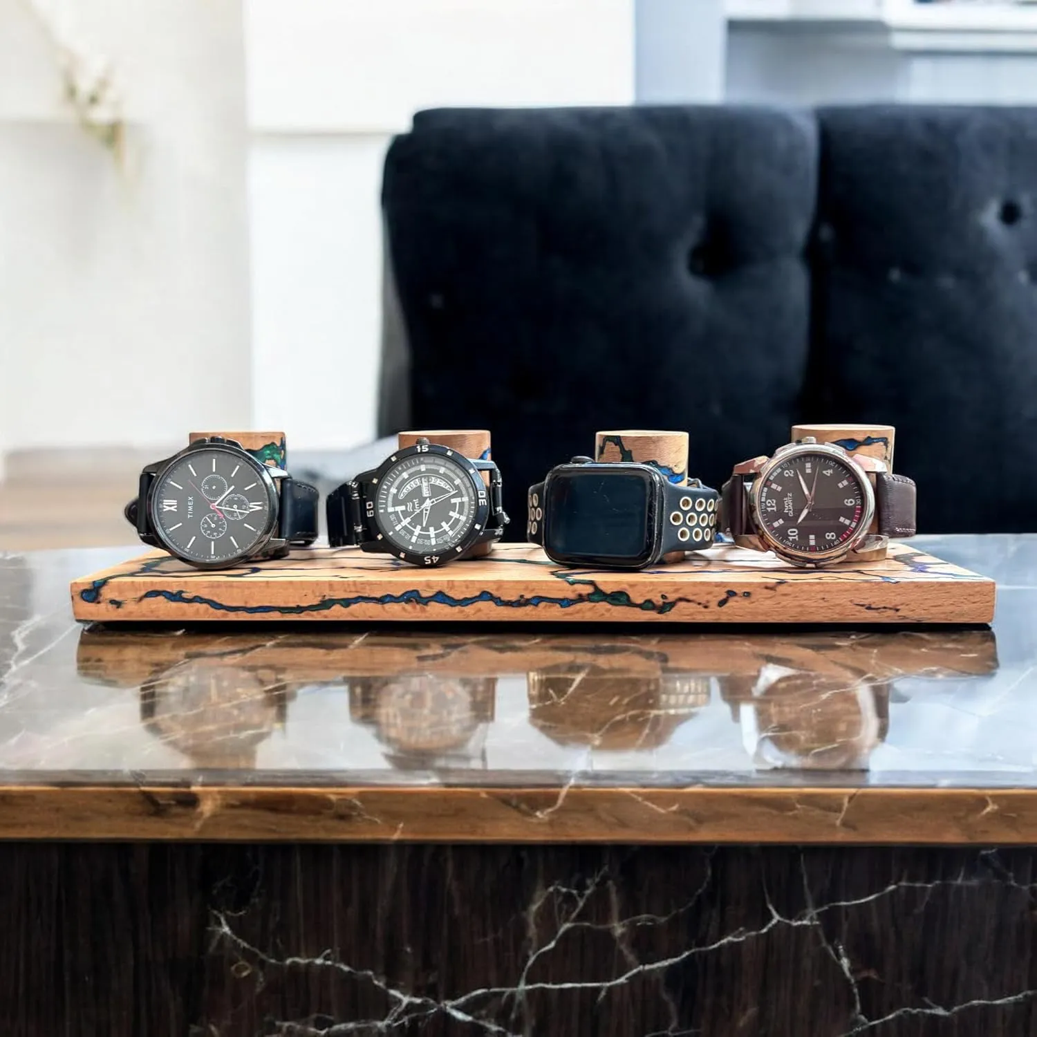 Your Loving Ones Men/Women Wooden Watch Stand With Four Slots and Thunderstorm disguise foliage freshly purification ineffective Design With Green and Bluish Combination For You and 