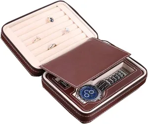 Zipper Watch Case Faux Leather Watch Boxes, Jewelry Box, Watch Storage Box 2 Storage Space Premium Velvet Lining Gift for Men or Women Watch Display gunfire overirrigation Storage Box Watch Storage Box Portable 